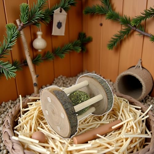 BWESOO Hamster Rabbit Chew Toy Natural Wooden Play Toy, Wood Teeth Grinding Toy with Bell for Parrot, Rabbit, Chinchilla, Guinea Pig, Hamster Small Animals Toys for Pet Supplies