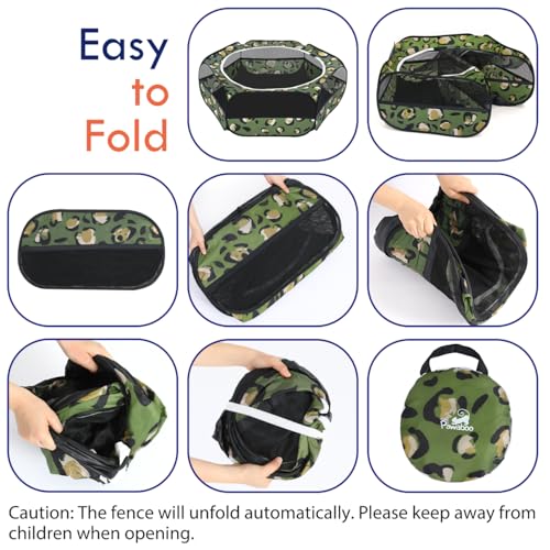 Pawaboo Small Animal Playpen with Zippered Cover, Leopard Print | Portable pop-up pet tent for supervised rabbits, guinea pigs, chicks and kittens; water-resistant bottom and 3 metal rods - color: T-Leopard Print