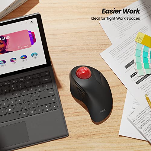 Nulea M505A Wireless Trackball Mouse Ergonomic 44mm Index Finger Control | Rechargeable rollerball mouse with 5 DPI levels, Bluetooth connection, smooth tracking, compatible with PC Mac Windows - color: A-Red
