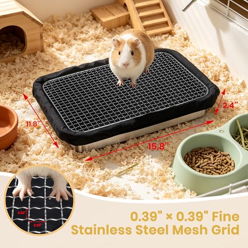 Guinea Pig Litter Box for Small Animals, Rabbit Litter Box with Grid Tray, Metal Base, Reusable Dual-Layer Liner, Easy to Clean, Low Entry (2.4 inch)