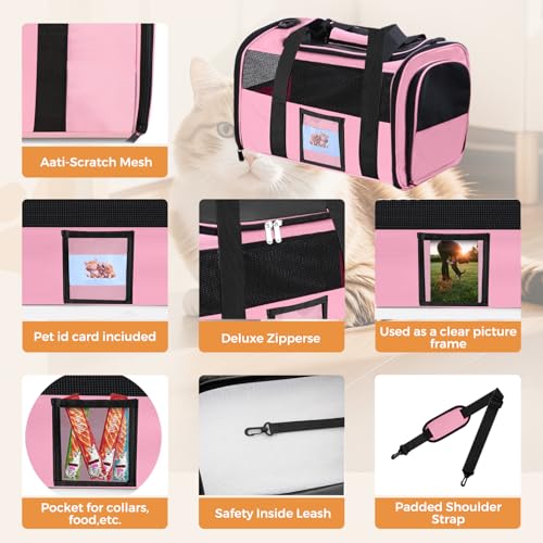 Cat Carrier Soft with Detachable Food Bowl,Soft-Sided Pet Bag(Up to 16 lbs) | Puppy Crate with Lockable Zippers,Airline Travel for Small Dog,Kitten,Animal,Breathable Mesh Kennel,Carrying Case,Pink - color: Pink, size: 17.0"L x 12.0"W x 11.0"H
