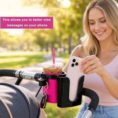 Bike Cup Holder, Motorbike Handlebar Drink Bottle Cage with Cell Phone & Key Holders, Universal Water Bottle Cage Beverage Holder for Most Motorcycles Scooters Bikes (Black & Pink) - color: Black & Pink