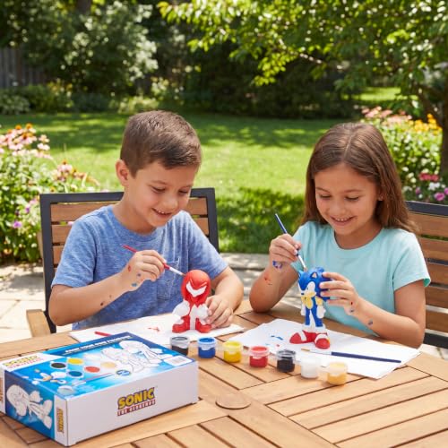 Sonic the Hedgehog Paint Your Own Figurines Craft Kit with Sonic & Knuckles | Sonic Coloring Toy Gifts, Knuckles the Echidna 2 Ceramic Figures, 6 Paints, 2 Brushes, DIY Arts & Crafts Activity for Kids - style: Sonic