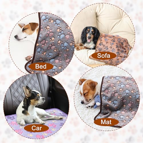 1 Pack 3 Blankets Super Soft Fluffy Premium Fleece Pet Blanket Flannel Paw Printed Throw for Dog Puppy Cat (Small 23x16'', Dark Coffee, Brown, Purple) - color: Dark Coffee, Brown, Purple, size: 23x16 inch(Pack of 3)