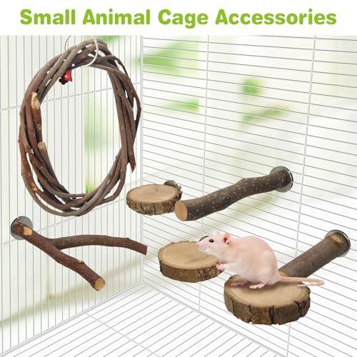 BNOSDM 6 Packs Wooden Sugar Glider Cage Accessories Rat Climbing Toys with Swing, Perch Stands & Platforms, Small Animal Habitat Decor for Chinchilla, Squirrel, Gerbil, Hamster - color: 6PCS-Wooden Swing & Perch Platform Set