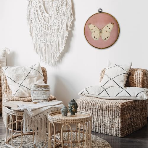 shiviody Neutral Butterfly Canvas Wall Art Decor, Butterfly Nursery Decor, Inspirational Aesthetic Nature Insect Round Hanging Frame Prints Decorations for Home Farmhouse Bathroom 10"x10" - color: Animals-2