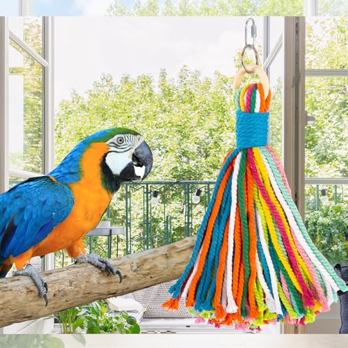 Bird Toys for Parrots, Colorful Cotton Rope Hanging Chew Toys | Colorful cotton rope chew toy. Fits large birds, including Macaws, Cockatiels. Natural hanging design. Playing & Preening