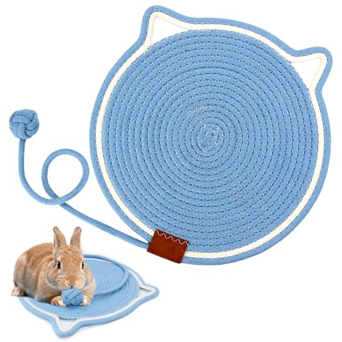 Natural Rabbit Scratching Pad Gentle on Paws with Ball Toy, Soft | Comfortable Resting Rabbit Mats for Cage, Soft Cotton Rope Anti-Slip Sleep Bunny Nail File Mat for Floor and Cage Accessories