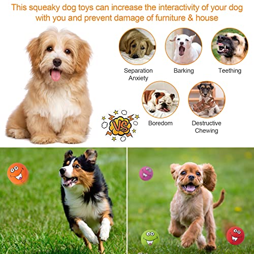 Squeaky Dog Toys Chewing Durable Teething Latex Rubber Soft Interactive Fetch Play Dog Balls with Funny Smile Face for Puppy Small Medium Pet Dog (6PCS) - color: Same Face