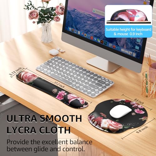 KTRIO Keyboard Wrist Rest & Mouse Pad with Wrist Rest, Peony Flower | Memory Foam Wrist Support, Ergonomic Design, Non-Slip Base, Office and Home Use - color: Peony Flower
