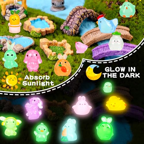 56 Pcs Easter Luminous Mini Resin Figurines 56 Style Glow in The Dark Little Small Resin Miniatures to Hide Bulk Bunny Chick Figures for Easter Party Favors Egg Fillers Micro Garden Landscape Decor - style: 56Pcs-Luminous Easter
