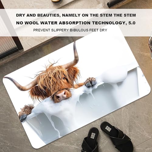 Bath Mat-Bathroom Rug，Bath, Highland Cattle-Absorbent Non Slip Quick Dry Stain Resistant Easy to Clean Care Shower Rug for Bathtub Shower Room 16×24Inch (40 * 60cm) - color: Bath, Highland Cattle-, size: 16 x 24 inches