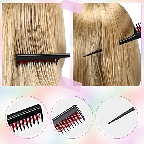 8 Pcs Hair Styling Set for Women, Girls, and Stylists: Teasing Brush, Edge Brush, Triple Comb, Rat Tail Comb with Clips (Black) - color: Black