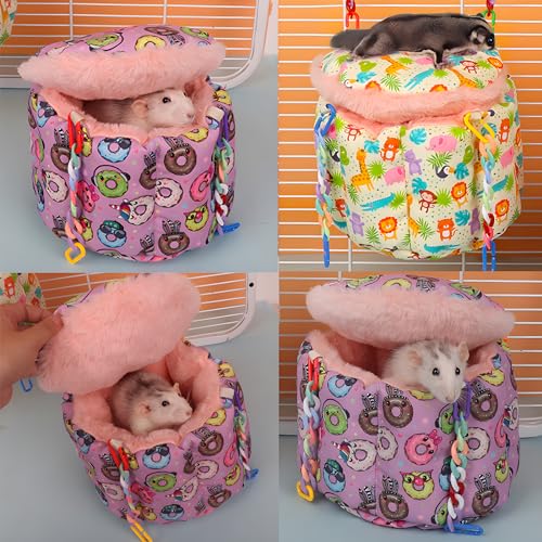 Rat Hammock for Cage, Warm Sleeping Nest Bed with Privacy Cover | Hanging Rat Bed with Adjustable Chain Links, Thick Soft Cotton, Fits 1-2 Rats & Sugar Gliders to Cuddle, Great for Winter - color: Pink
