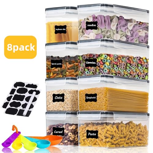 8pc 3.2L Airtight Canisters with Lids, Kitchen Dry Pantry Storage | 8pack 3.2L airtight canisters lock moisture out. Stackable bins hold all kinds of daily dry foods for kitchen pantry use - size: 8 pcs(3.2L)