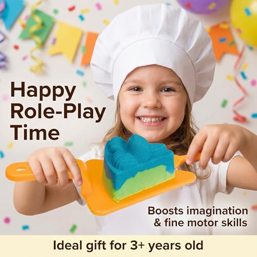 Carolart Cake Sensory Bin, Sand Baking Toys for Kids, Play Cake Sand Kit | Ice cream and dessert sensory play with colorful sensory sand, pretend bakery activity, gift for kids ages 3-8 - style: Cake