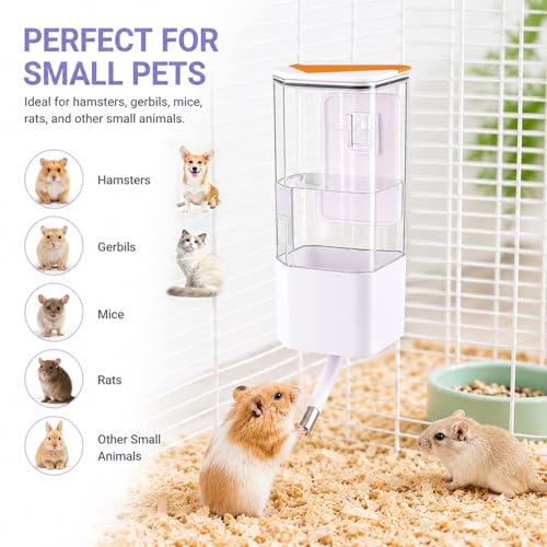 47oz Small Animal Water Bottle, No-Drip Cage Dispenser | Hanging waterer for guinea pigs, rabbits, hamsters, chinchillas and ferrets; compatible cage or crate required - color: White