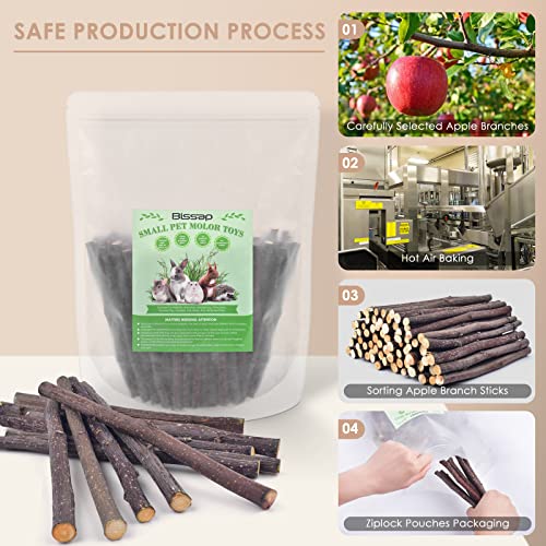 Bissap Apple Sticks for Rabbits, Natural Bunny Chew Toys and Treats for Chinchilla Guinea Pig Hamster Gerbil Small Animals Pet Apple Wood Stick Toys Teeth Grinding (230g/8.1oz) - size: 8.1 Ounce (Pack of 1)