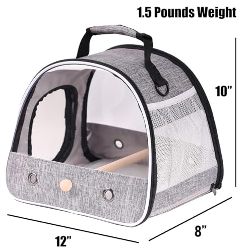 Small Bird Travel Carrier, Portable Bird Travel Cage for Parakeet, Parrot, Budgie, Guinea Pig, Bearded Dragon Reptile Carrier for Hiking Vet Visit Bicycle Ride (Grey) - color: Grey