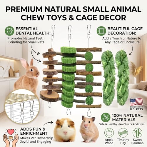 5pcs Hanging Rabbit Chew Toys Hay Ball Apple Stick Wood Pet Snack | natural timothy hay sticks for rabbits guinea pigs pets Teeth grinding support high fiber digestion handmade no additives - style: String-5pcs