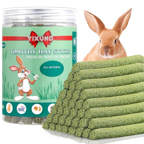 YIXUND Timothy Hay Sticks Treats for Rabbits & Other Small Pets - 40pcs Natural Handmade Chew Toys