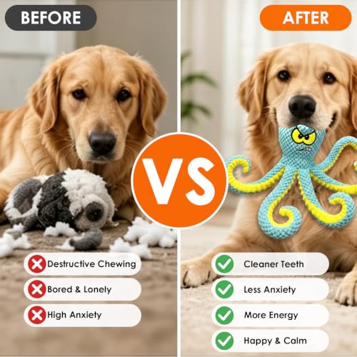 MAXBECK Interactive Octopus Dog Toy, Plush Dog Toy with Crinkle Paper & Squeaker, Tug of War Dog Toy for Small Medium Large Dogs, Soft Dog Chew Toy for Indoor Play, Puppy Training (H-Octopus-Green) - color: H-Octopus-Green