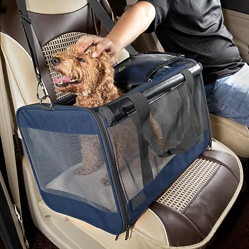 GAPZER Medium Cat Carrier Large Cat 15 lbs+ Soft Pet Car Cage Small Puppy | Privacy Protection Big Kitten Car Travel Cloth Carry Bag up to 20 lbs, Small Animal Portable Mesh Kennel Cage for Vet Visits - color: Navy
