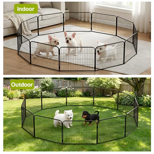BestPet Dog Playpen 24 Inch 12 Panels Heavy Duty Metal Pet Exercise Pen Without Door Indoor Outdoor Fence Panels Anti-Skid Expandable Design - style: 12 panels-without door