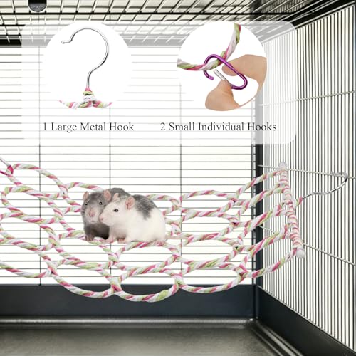Hypeety Rat Climbing Rope Net Small Pet Hanging Swing for Cage Accessories | Bird hammock, climbing ladder bridge, cage enrichment toys, for rat/guinea pig/sugar glider, with 4 hooks, 20-ring, 2pcs - color: 20-ring