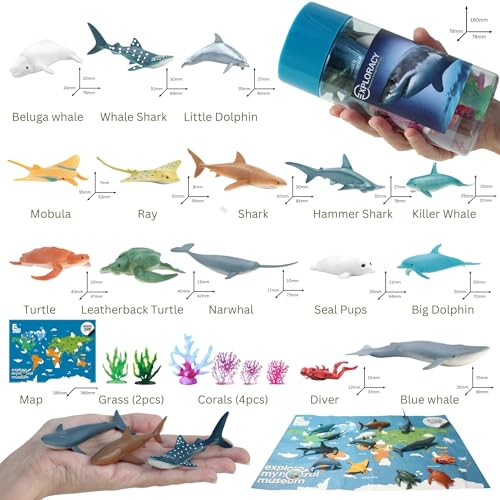 15pcs Mini Sea Animals Toys for Kids Toddlers Ocean Animal Toy Figurine Realistic Sealife with Shark Whale & Dolphin Bath Toys Sensory Bin Play Birthday & Party Favors