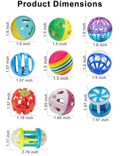 10 Pack Ferret Bell Play Balls for All Ferret Sizes | Safe PP Plastic Material, Mixed Bright Colors, Hollow Balls with Bells, Indoor Pet Play Balls