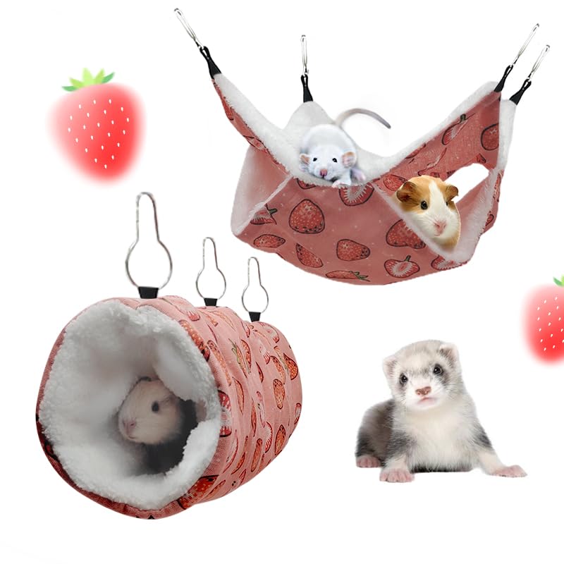 Rat Ferret Hammock Toys Cage Accessories, Guinea Pig Hideout Tunnel, Warm Bed for Rat Ferret Guinea Pig Sleep Hide and Play (2.Hammock+Tunnel) - color: 2.Hammock+tunnel