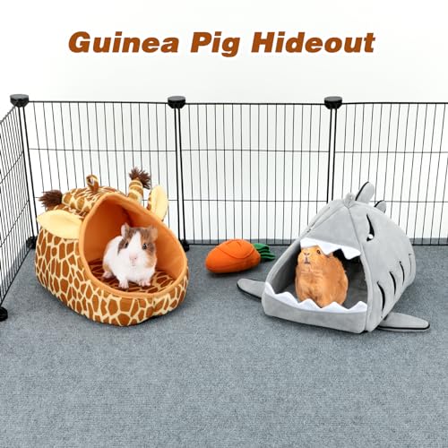 YUEPET Guinea Pig Bed 2 Pack, Washable Guinea Pig Hideouts, Shark & Giraffe | Guinea Pig Hideout, Guinea Pig House, Soft Plush Fabric, Washable Cave Beds, Anti-Slip Bottoms, Shark & Giraffe Designs - color: Shark and Giraffe