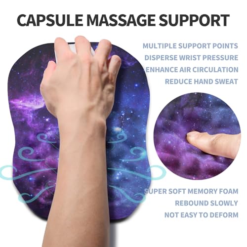 Ergonomic Raised Mouse Pad Wrist Support with Bilateral Slope Memory Foam Mousepad for Wrist Rest and Carpal Tunnel Pain Relief 11.8x7.9〃Galaxy - color: Galaxy