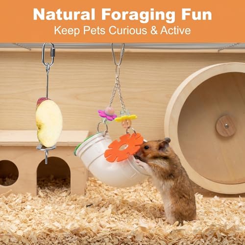 Rat Enrichment Toys, Hanging Foraging Puzzle Slow Feeder for Various Treats, Wide Opening Feeder Rat Cage Accessory for Rats, Mice or Parakeets, Includes Chew Tube