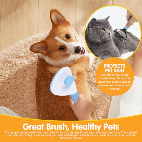 Aglads 12 in 1 Pet Grooming Kit, Dog Grooming Supplies with Self Cleaning Slicker Brush, Dematting Comb, Safety Nail Clippers, for Small Medium Large Dogs Cats Rabbits Long Short Curly Hair(12, blue) - color: BLue