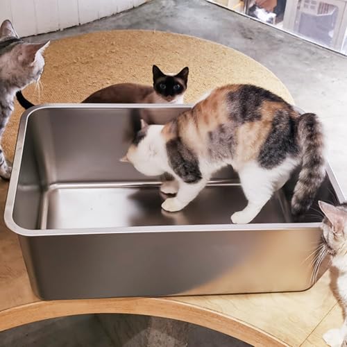 Stainless Steel Cat Litter Box,Extra Large Metal Litter Box,24Lx16x8 in | Extra Large Metal Litter Tray for Big Cats Kitty Rabbits,No Smell,Non Stick,Easy to Clean - color: 8"H, size: 24"L x 16"W