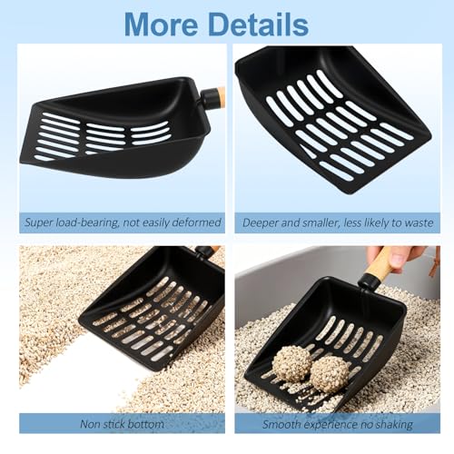 Cat Litter Scoop, Metal Litter Scoop, Short | Heavy Duty Metal Cat Scooper for Litter Box, Black Sifter Scoop for Pellets, Wooden Handle Scoop with Hole, Kitty Necessity - size: Cat Litter Scoop Short