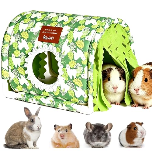 Guinea Pig Hideout Bottomless Guinea Pig Tunnel with Curtain | Large Guinea Pig Hide Washable Small Animal Tunnel Hide Guinea Pig Accessories for Dwarf Rabbit hamster(Green Alpaca, Large) - color: Green alpaca, size: Large