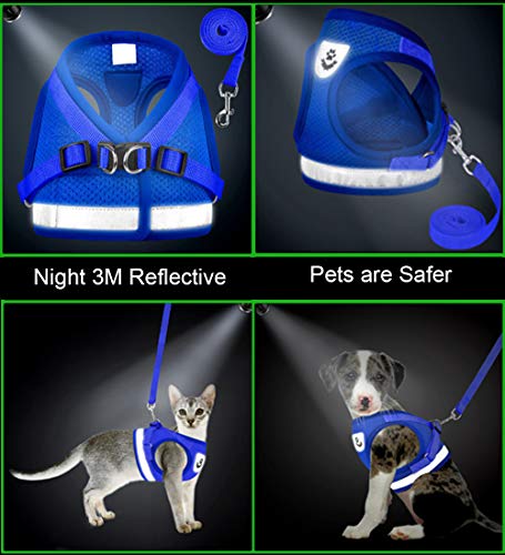 Cat Harnesses and Puppy Harness with Leashes Set, Escape Proof Cat Harness, Adjustable Reflective Soft Mesh Vest Fit Puppy Kitten Rabbit Ferrets's Outdoor Harness - color: Blue, size: S (Chest: 9" - 11")