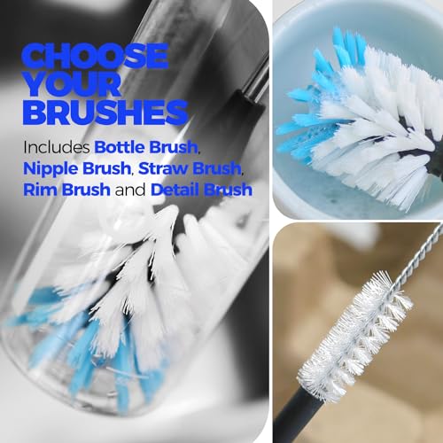 Holikme 4 Pack Bottle Brush 14" Stainless Steel Straw Cleaner Brush,Blue | Bottle Cleaner Brush, 3 Straw Cleaner Brush, Bottle Cleaning Brush for Water Bottle Cups Straw Cleaner Brush - color: White