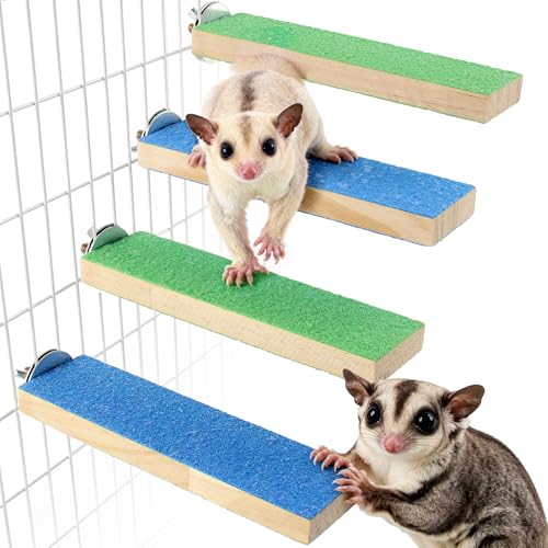 Mygeromon Sugar Glider Toy Climbing Steps Rat Cage Platform Accessories | Wood, 4 Pcs, Small Animal, Squirrels, Chinchillas Enrichment Supplies, Blue, Green