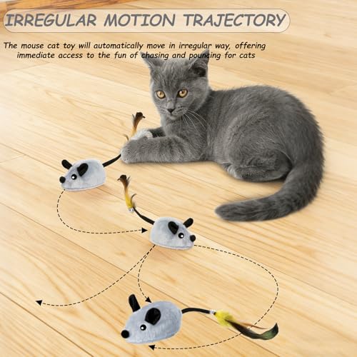 Interactive Mouse Cat Toy, Automatic Moving Fake Rat Mouse Cat Toy, Realistic Rechargeable Dog Mouse Toy with Sound & Feather & Bell, Prank Joke Scary Trick Rats for Cats Dogs - color: Grey