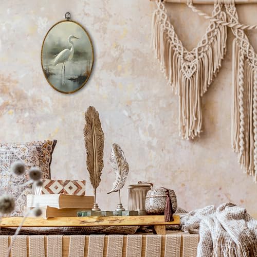 shiviody Vintage Heron Canvas Wall Art Decor, Natural Coastal Bird Wall Decor, Modern Elegant Egret Animals Oval Hanging Frame Prints Decorations for Living Room Bedroom 8.6"x11.4" - color: Animals-29