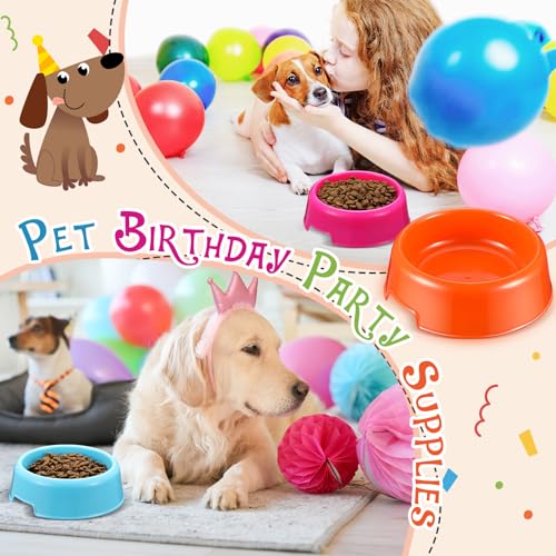 24 Pcs Puppy Dogs Birthday Party Supplies Plastic Dog Bowls Bulk Reusable Food Feeding Water Pet Bowl for Cat Paw Party Favor, Blue, Yellow, Pink, Coffee, Orange, Green