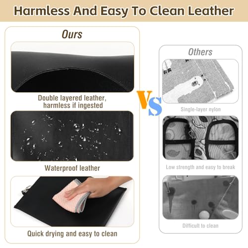 2Pcs Hanging Hay Feeder Bag for Guinea Pigs, Capacity of 0.35 Pounds of Hay, 11.8 x 9.8 Inch Bilayer Harmless Artificial Leather, 2-Hole Washable Hay Feeding Pouch for Small Rabbit, Chinchillas