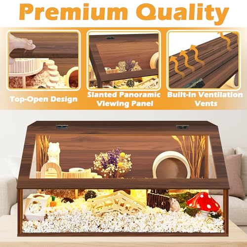 PROLEE Hamster Cage Large Chewproof, 40" x 20" x 20" Sloped Mice and Rat Habitat with Clear View, Solid Built with Lockable Design and Openable Top, Walnut - color: Walnut