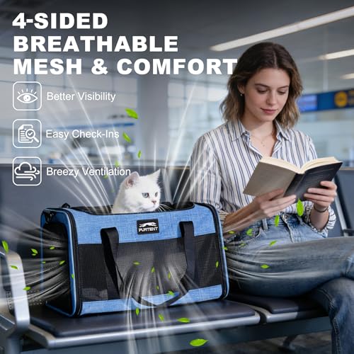 Pet Carrier Airline Approved, Soft Sided Cat Carrier for Small Pets up to 13 lbs, TSA Approved Dog Travel Bag, Portable Soft Sided Pet Carrier for Kittens and Puppies (Blue, Folding Bowl) - color: BLUE