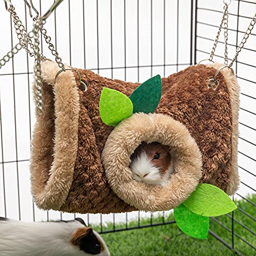 Guinea Pig Hideout, Hammock & Tunnel, Washable Cage Accessories | Warm Soft Fleece Pet House for Guinea Pig, Hamster, Rat, Chinchilla - size: One Size with Chain