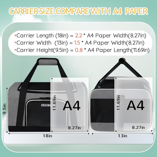 Pet Carrier 18x13x9.5 Southwest Airline Approved,Pet Travel Carrier Bag for Small Cats and Dogs, Soft Dog Carrier for 1-15 LBS Pets,Dog Cat Carrier with Safety Lock Zipper (Grey) - color: Grey, size: 18.0"L x 13.0"W x 9.5"H